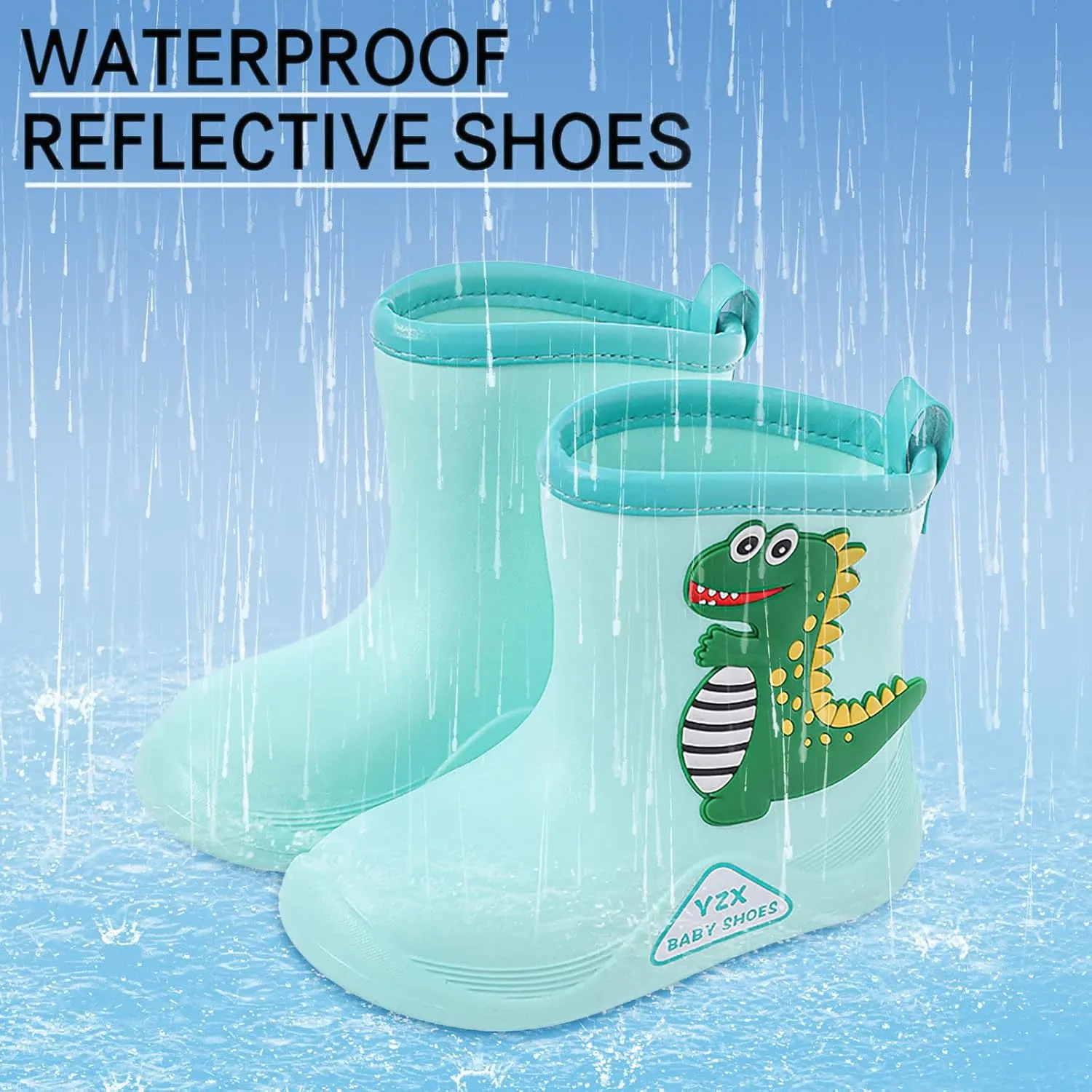 Toddler Dinosaur Rain Boots, Waterproof Rubber Kids Rain Boots for Girls Boys Unisex-Child Outdoor Toddler Furry Boots