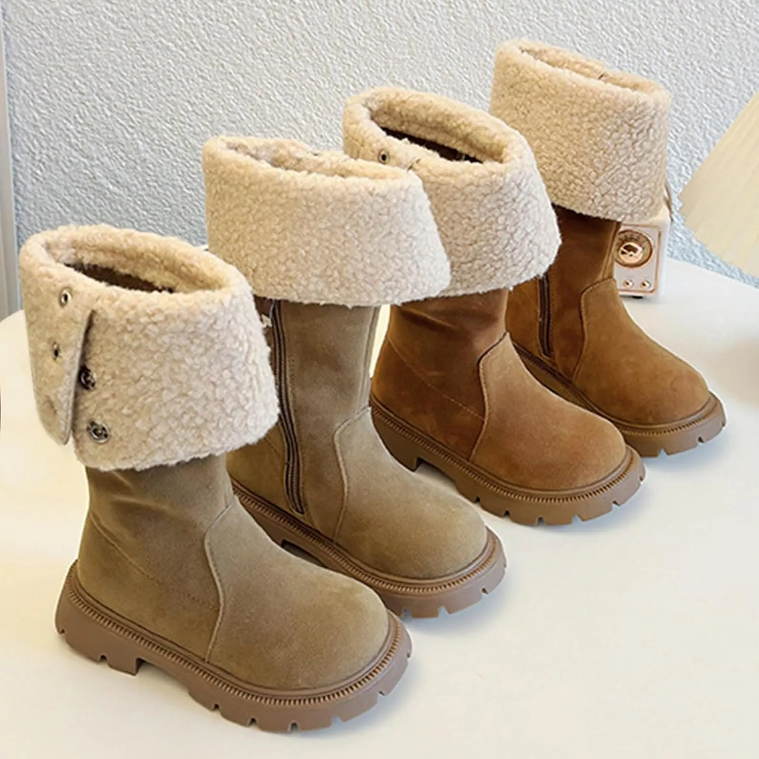 Toddler Girls Winter Boots Kids Fashion Fleece Fr Lined Anti Slip Lightweight Thicken Warm Long Snow Boots