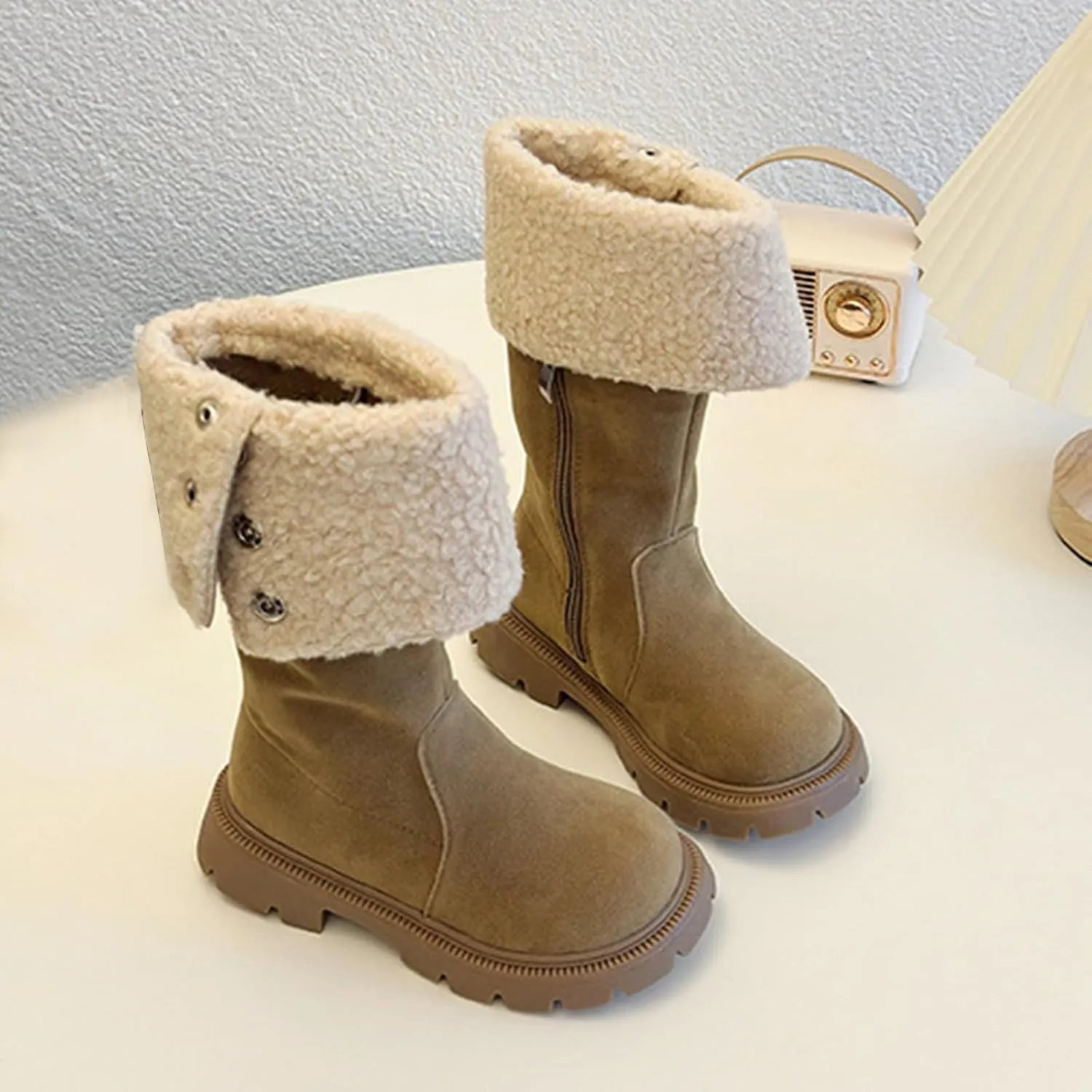 Toddler Girls Winter Boots Kids Fashion Fleece Fr Lined Anti Slip Lightweight Thicken Warm Long Snow Boots