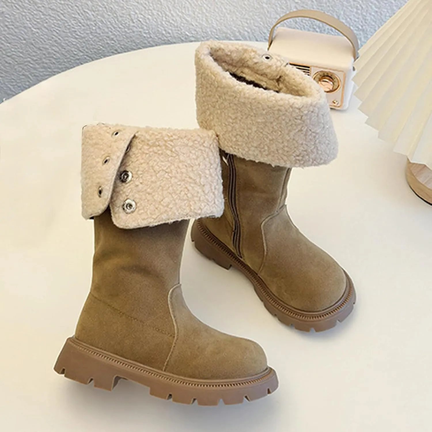 Toddler Girls Winter Boots Kids Fashion Fleece Fr Lined Anti Slip Lightweight Thicken Warm Long Snow Boots