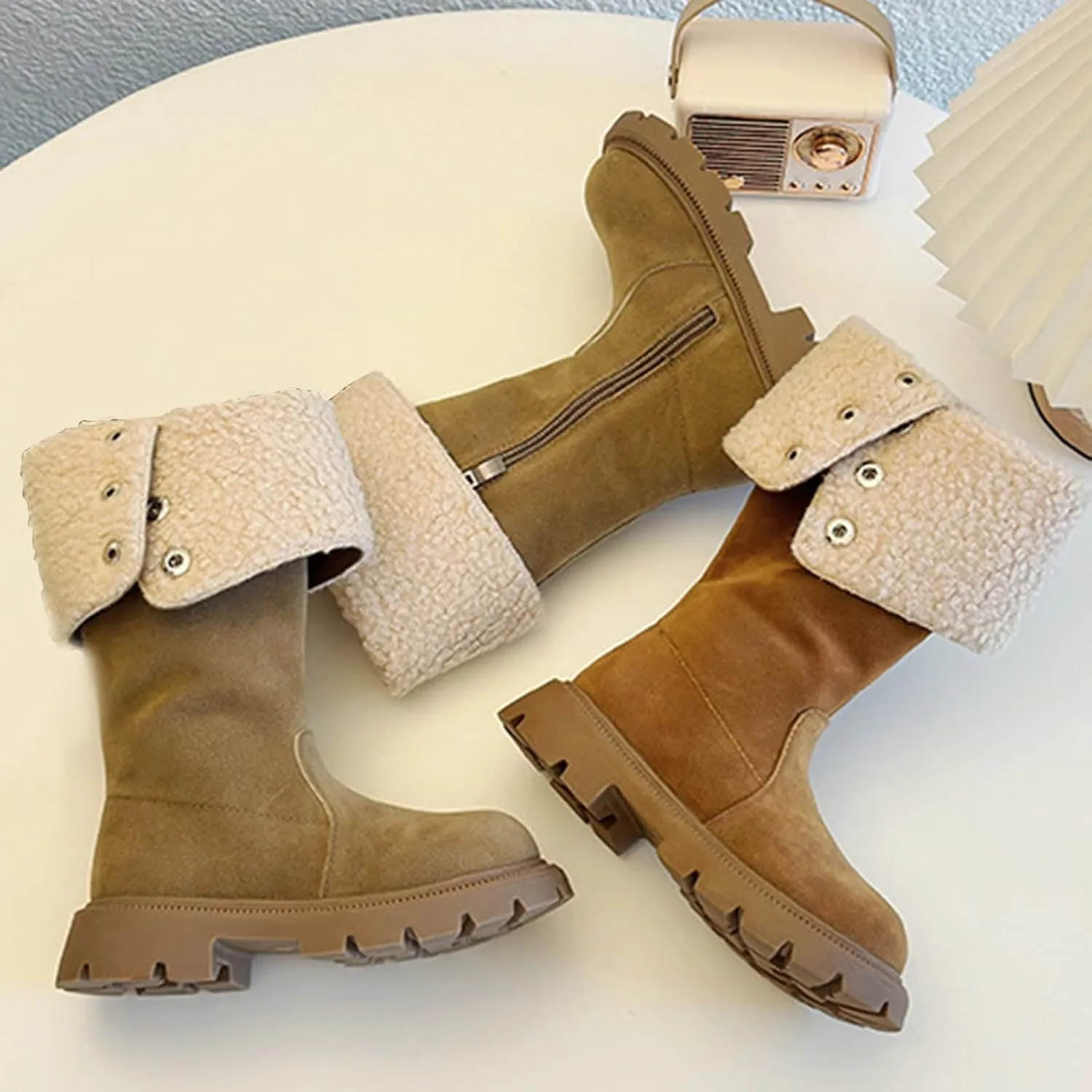 Toddler Girls Winter Boots Kids Fashion Fleece Fr Lined Anti Slip Lightweight Thicken Warm Long Snow Boots