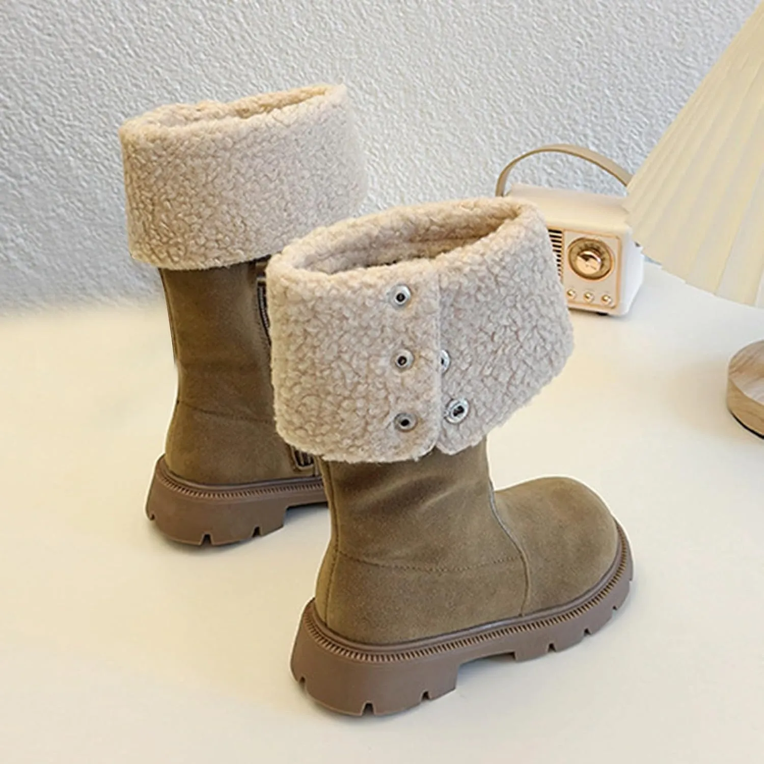 Toddler Girls Winter Boots Kids Fashion Fleece Fr Lined Anti Slip Lightweight Thicken Warm Long Snow Boots