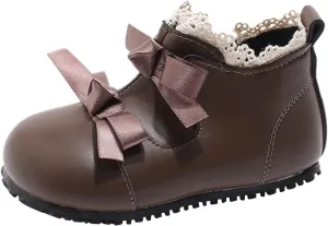 Toddler Little Girls Lace Bowtie Dress Shoes Wedding Pay Mary Jane Ballerina Flat Girls Booties Size 2