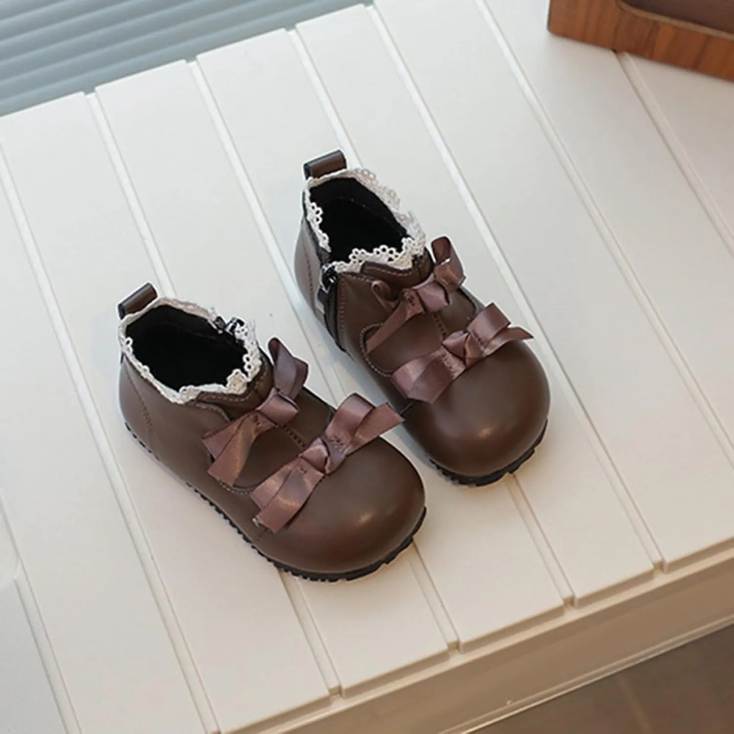 Toddler Little Girls Lace Bowtie Dress Shoes Wedding Pay Mary Jane Ballerina Flat Girls Booties Size 2