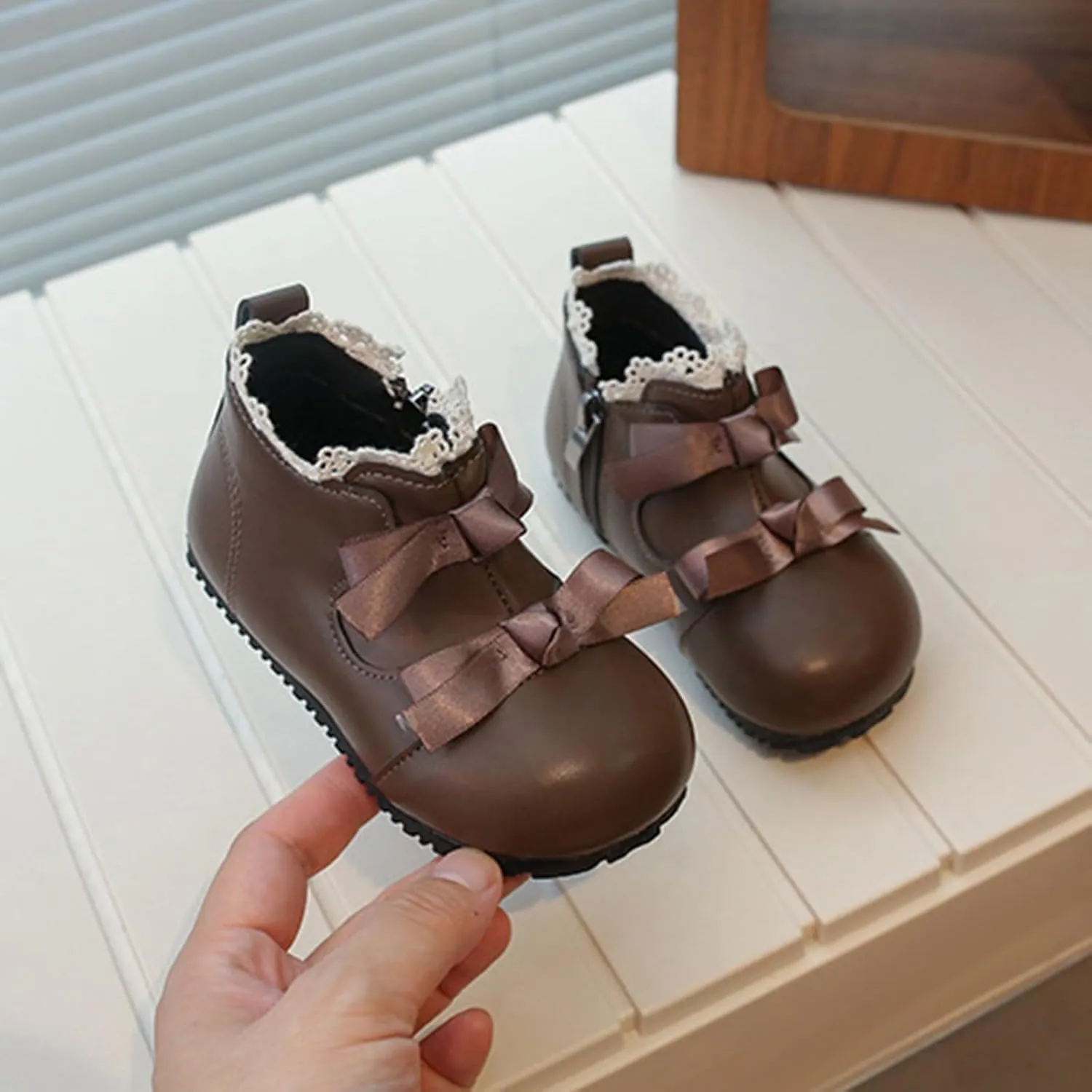 Toddler Little Girls Lace Bowtie Dress Shoes Wedding Pay Mary Jane Ballerina Flat Girls Booties Size 2