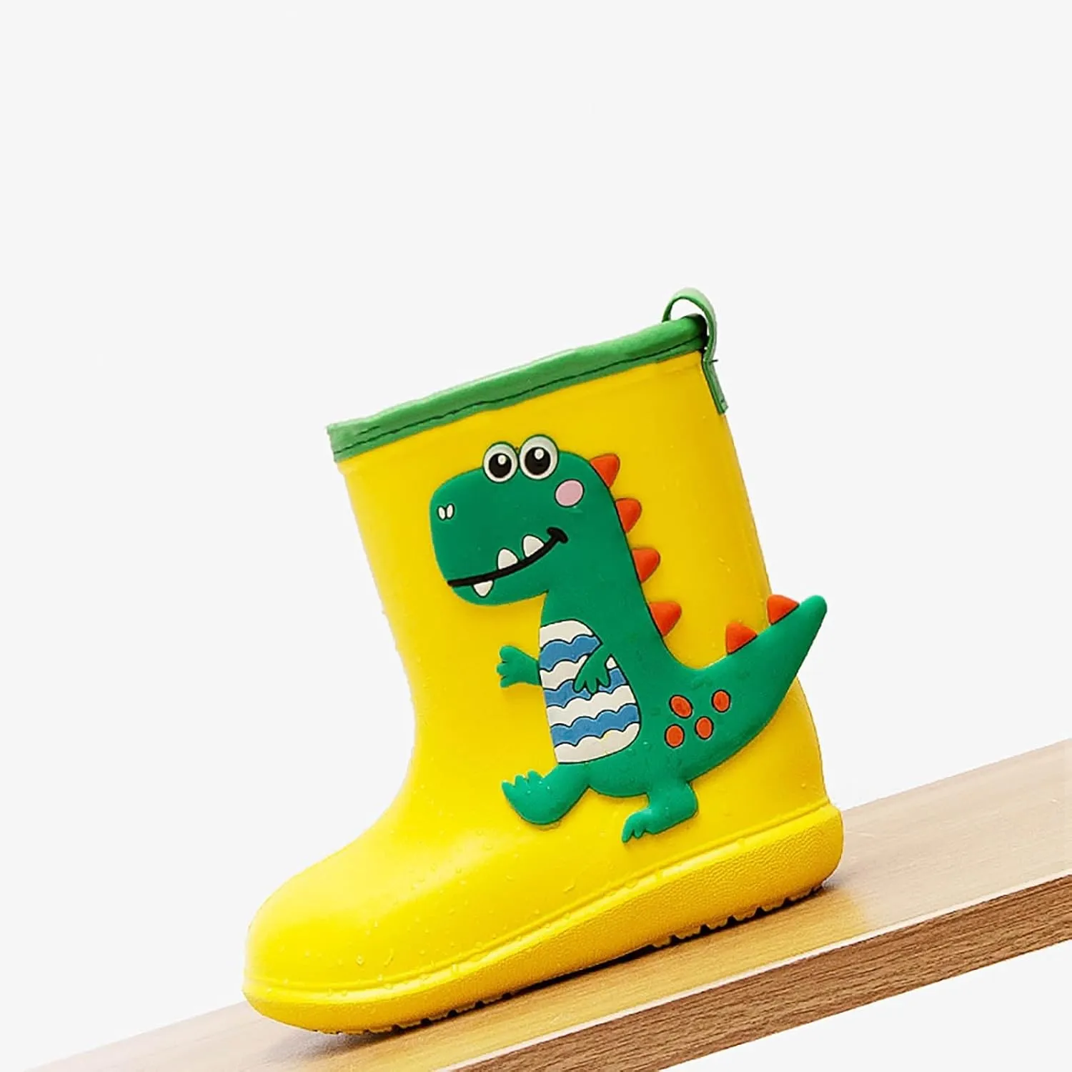 Toddler Waterproof Rain Boots Kids Rubber Boots Cute 3D Dinosaur Pull On Rainboots Boys Girls Soft Water Shoes