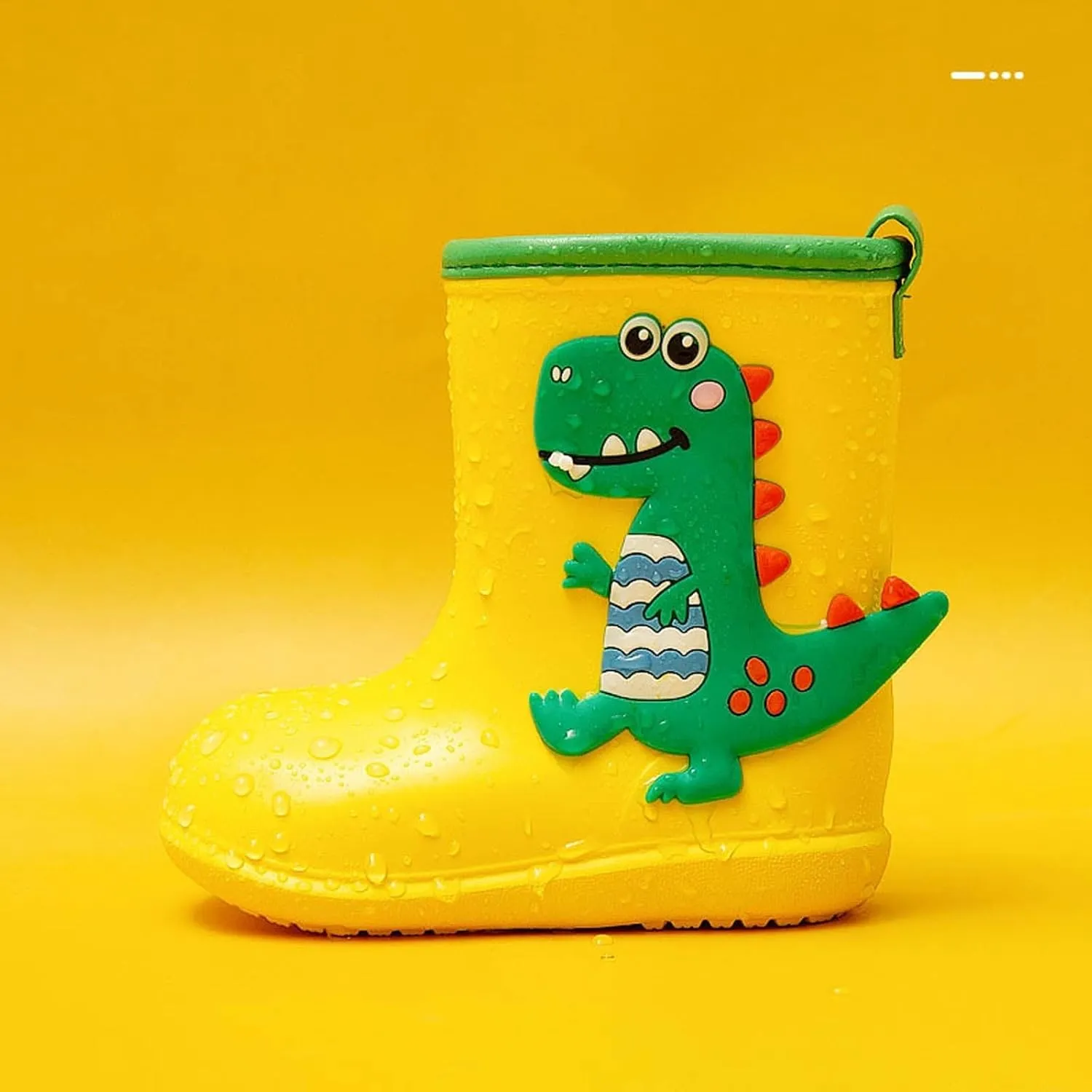 Toddler Waterproof Rain Boots Kids Rubber Boots Cute 3D Dinosaur Pull On Rainboots Boys Girls Soft Water Shoes