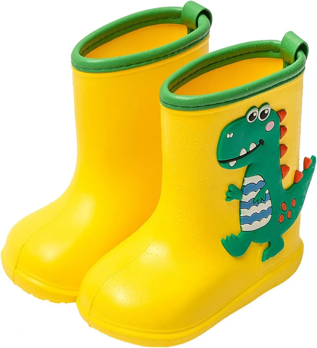 Toddler Waterproof Rain Boots Kids Rubber Boots Cute 3D Dinosaur Pull On Rainboots Boys Girls Soft Water Shoes