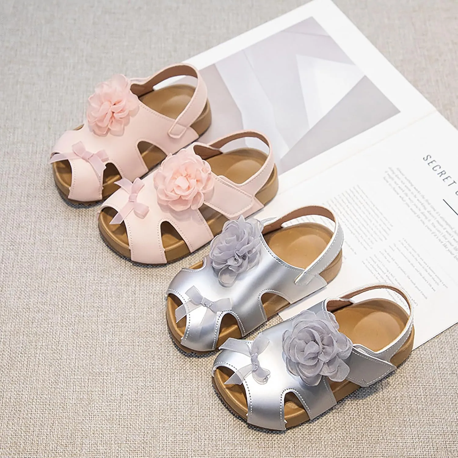Unisex Kids Summer Sandals Girls Shoes Comfortable Soft Sole Sandals Fashionable Flower Open Toe Beach