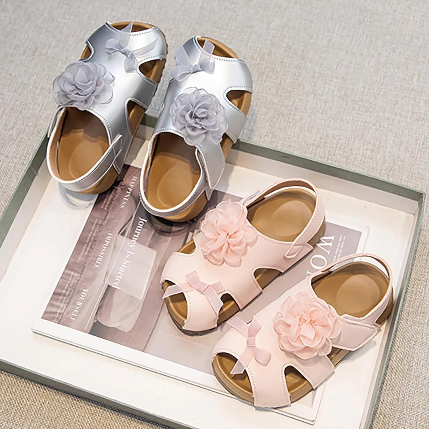 Unisex Kids Summer Sandals Girls Shoes Comfortable Soft Sole Sandals Fashionable Flower Open Toe Beach