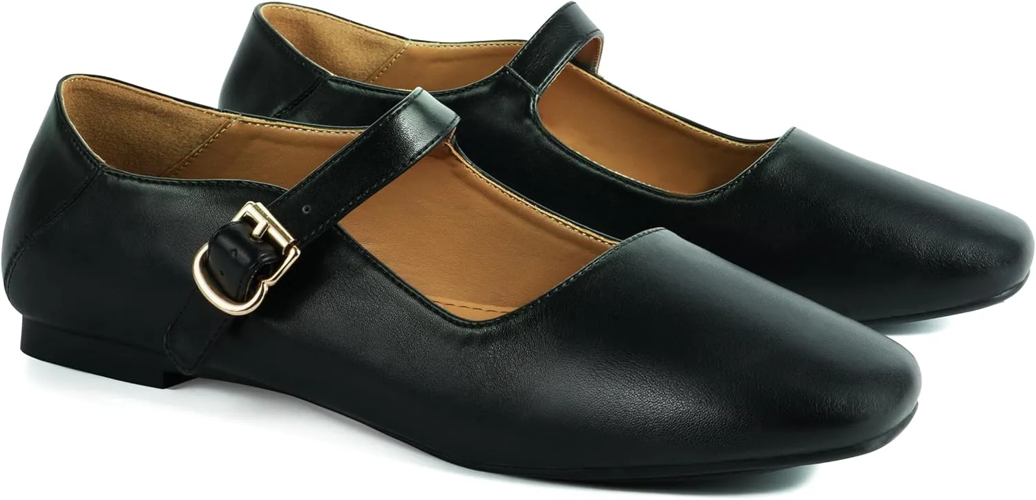 VARECOLA Mesh Flats for Women, Mary Jane Rhinestone Square Toe Dress Shoes Comfortable Work Wedding Party Ballerina Flats