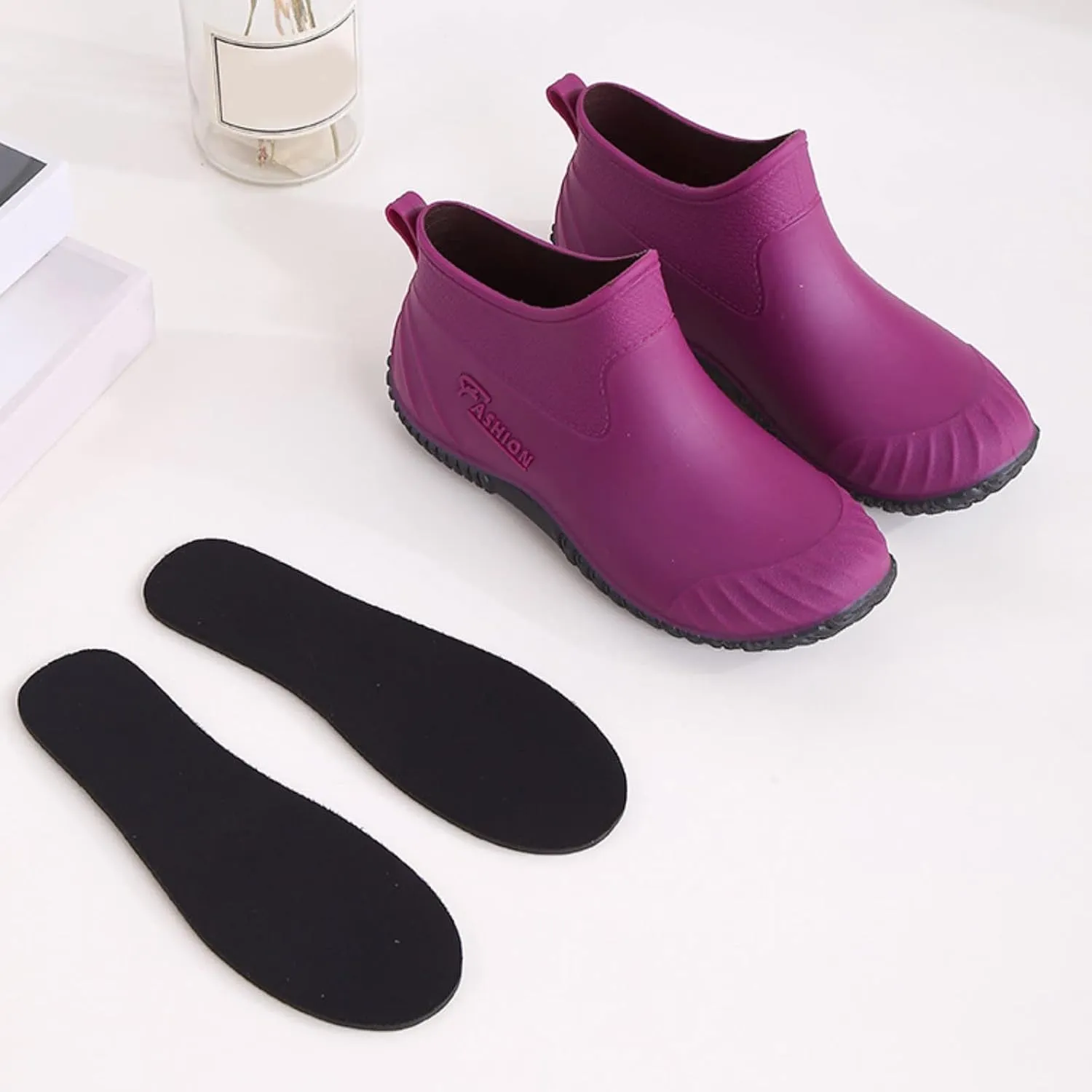 Waterproof Rain Boots Women Mens Grounded Footwear Ruffle Ankle Booties Slip On Barefoot Shoes Mid Calf Rain Boots for Women,Waterproof Garden Knee High Boots