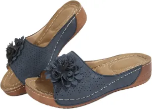 Wedge Sandals for Women Dressy Chic Flowers Orthopedic Sandals Summer Beach Sandal Casual Non Slip Platform Lightweight Wedge Shoes Comfortable Arch Support Casual Slip On Sandal