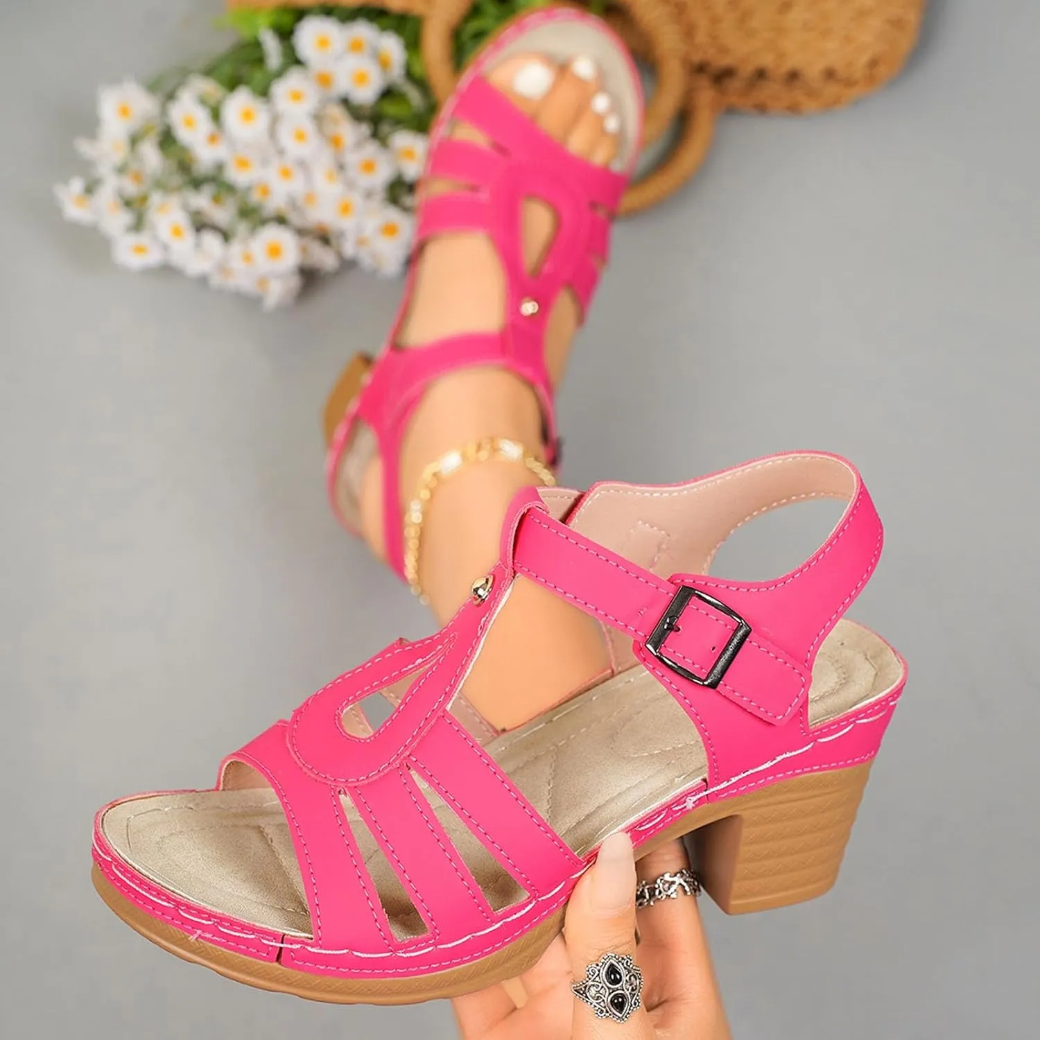 Wedge Sandals for Women Summer Open Toe Comfortable Ankle Strap Casual Beach Fashion Footwear Stylish Platform