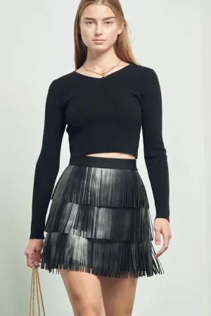 Western Faux Leather Fringe Mini Skirt