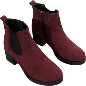Women's Chelsea High Heel Ankle Boots - Chunky Heel Black Suede Short Boots - Ideal for Fall and Winter 2024 (Burgundy, Adult, Women's, 5.5, Digital, US Shoe System, Medium (Medium))