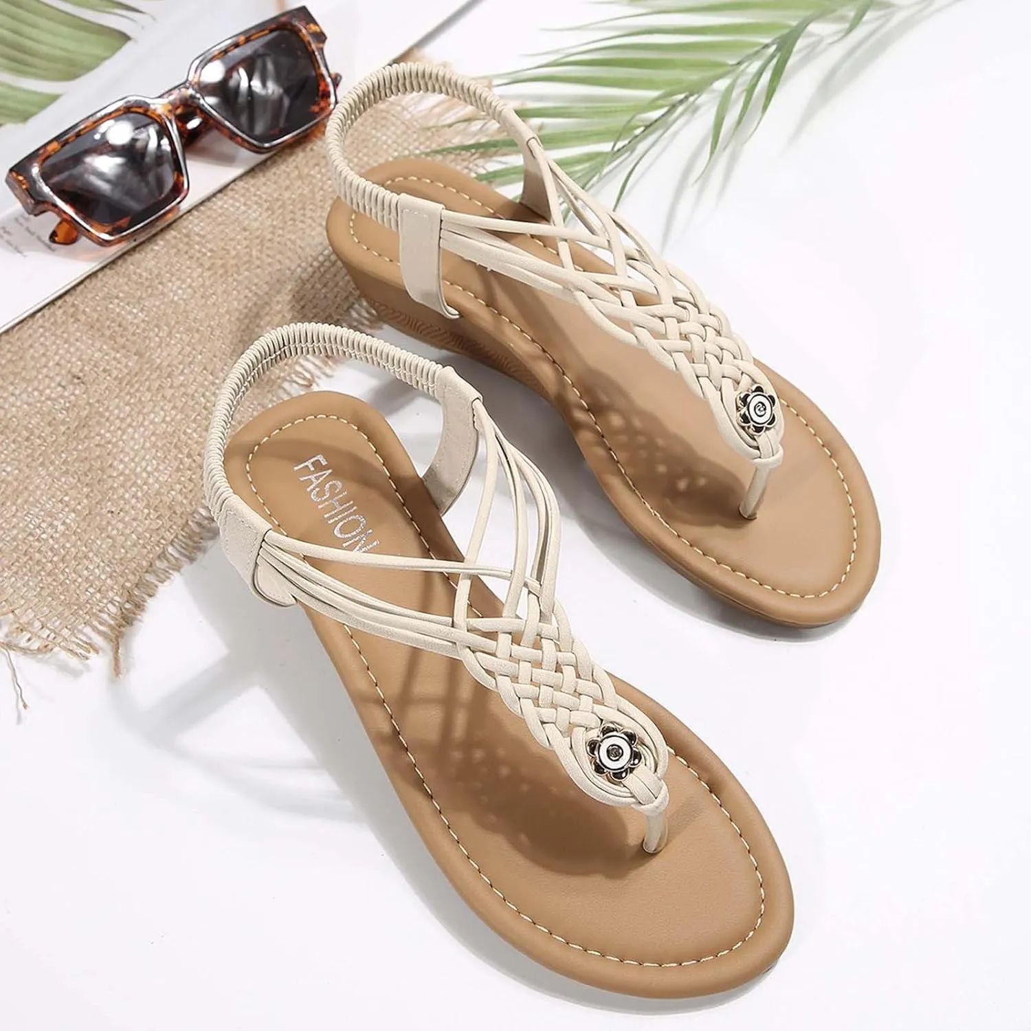 Women's Comfortable Summer Sandals Stylish Mid Heel Flip Flops for Casual Beach Outings and Vacation Events