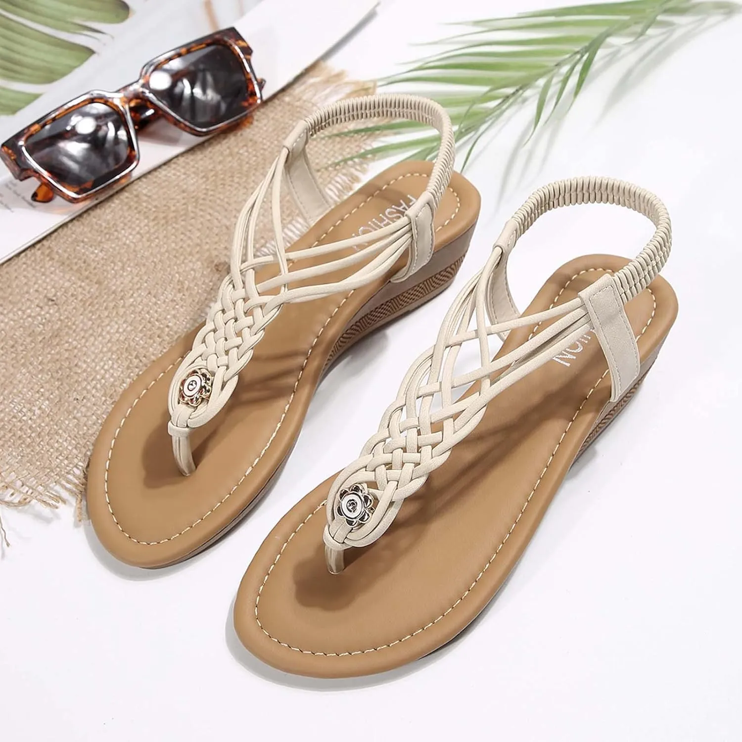 Women's Comfortable Summer Sandals Stylish Mid Heel Flip Flops for Casual Beach Outings and Vacation Events
