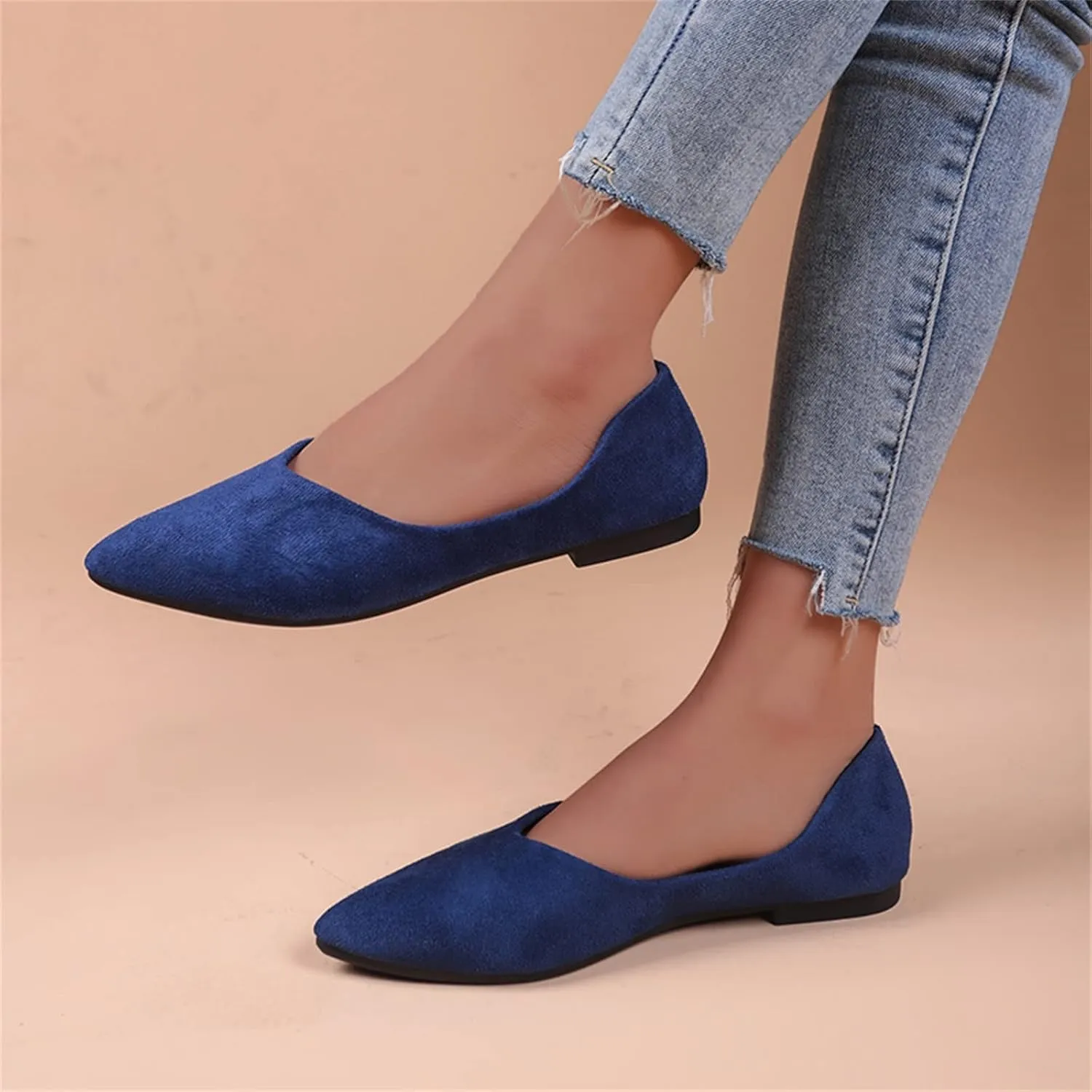 Women's Dress Flat Ballet Low Wedge Ladies Summer Fashion Solid Colour Simple Pointed Women's Ballet Flat Comfortable