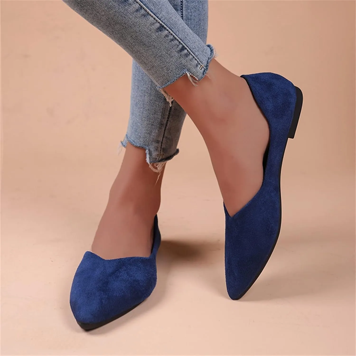Women's Dress Flat Ballet Low Wedge Ladies Summer Fashion Solid Colour Simple Pointed Women's Ballet Flat Comfortable