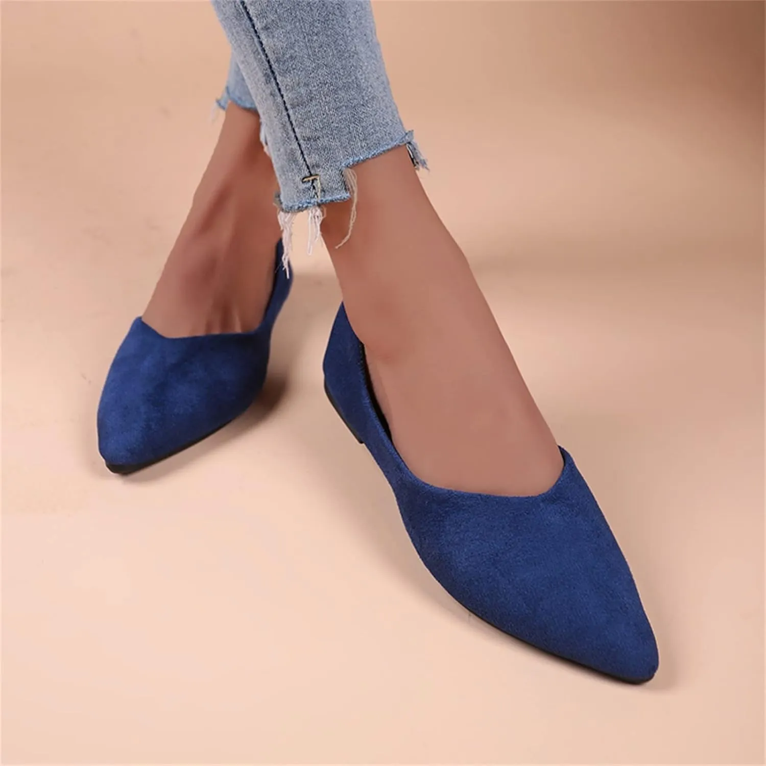 Women's Dress Flat Ballet Low Wedge Ladies Summer Fashion Solid Colour Simple Pointed Women's Ballet Flat Comfortable