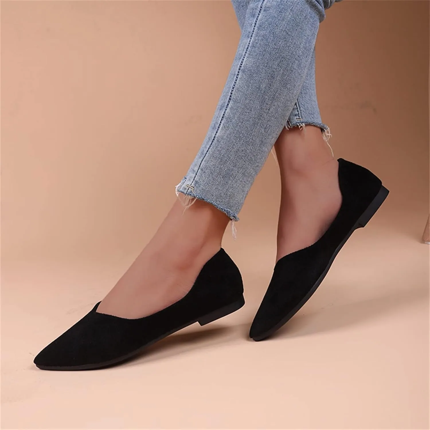 Women's Dress Flat Ballet Low Wedge Ladies Summer Fashion Solid Colour Simple Pointed Women's Ballet Flat Comfortable