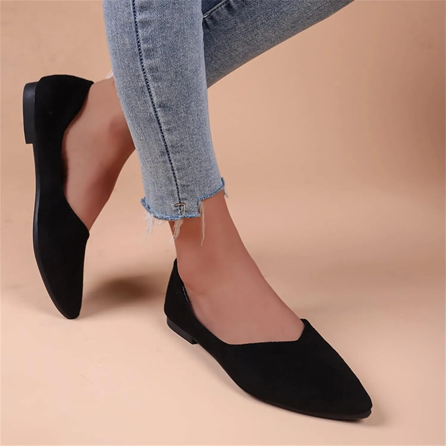 Women's Dress Flat Ballet Low Wedge Ladies Summer Fashion Solid Colour Simple Pointed Women's Ballet Flat Comfortable