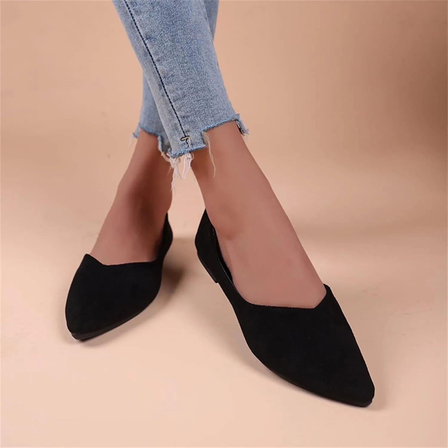 Women's Dress Flat Ballet Low Wedge Ladies Summer Fashion Solid Colour Simple Pointed Women's Ballet Flat Comfortable