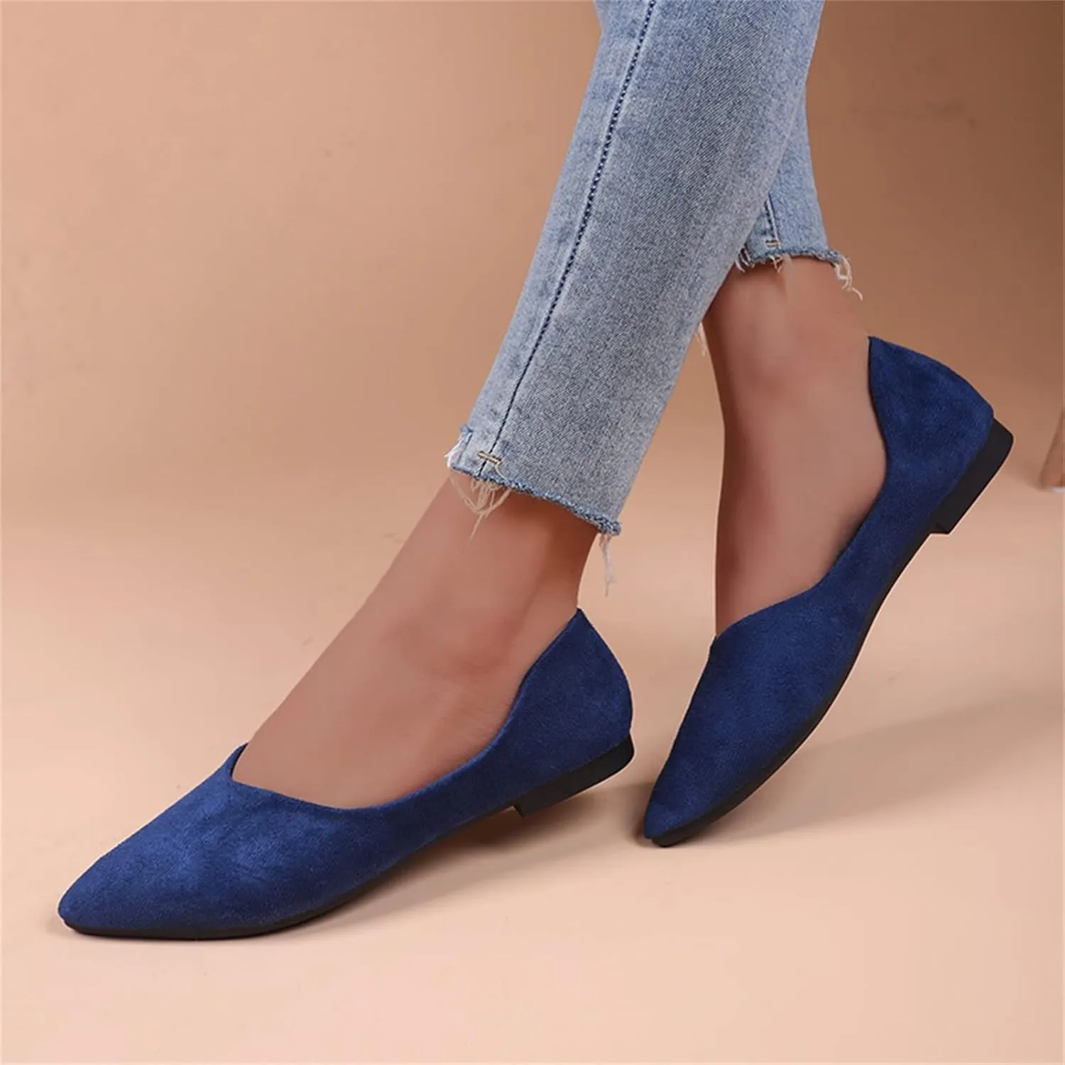 Women's Dress Flat Ballet Low Wedge Ladies Summer Fashion Solid Colour Simple Pointed Women's Ballet Flat Comfortable