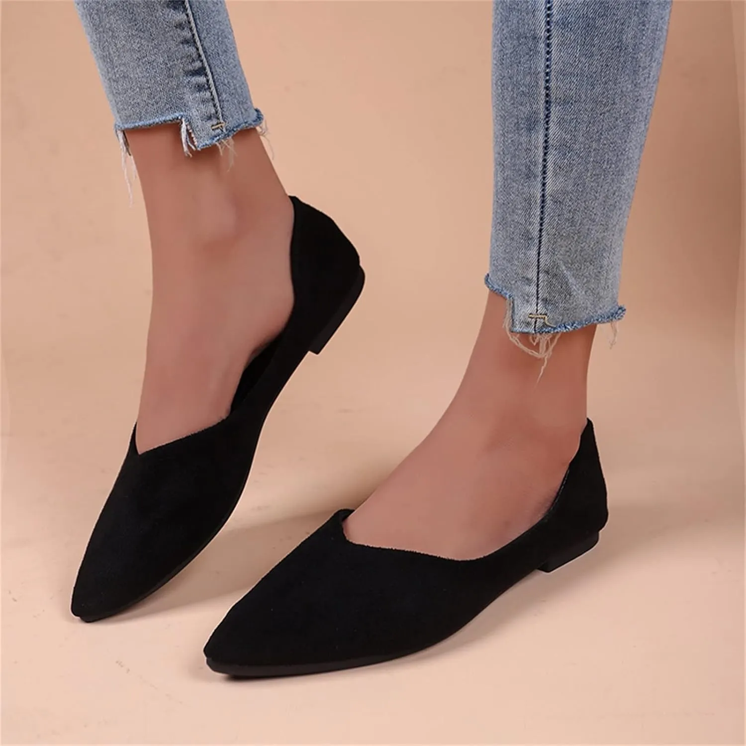 Women's Dress Flat Ballet Low Wedge Ladies Summer Fashion Solid Colour Simple Pointed Women's Ballet Flat Comfortable