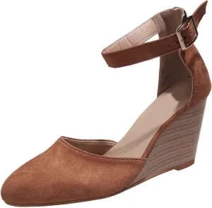 Women's Dress Flats Ballet Low Wedge Round Toes Ankle Strap Comfortable Casual Closed Toe High Heels Dress Wedges Sandals Work Office Wedding Dresses Shoes