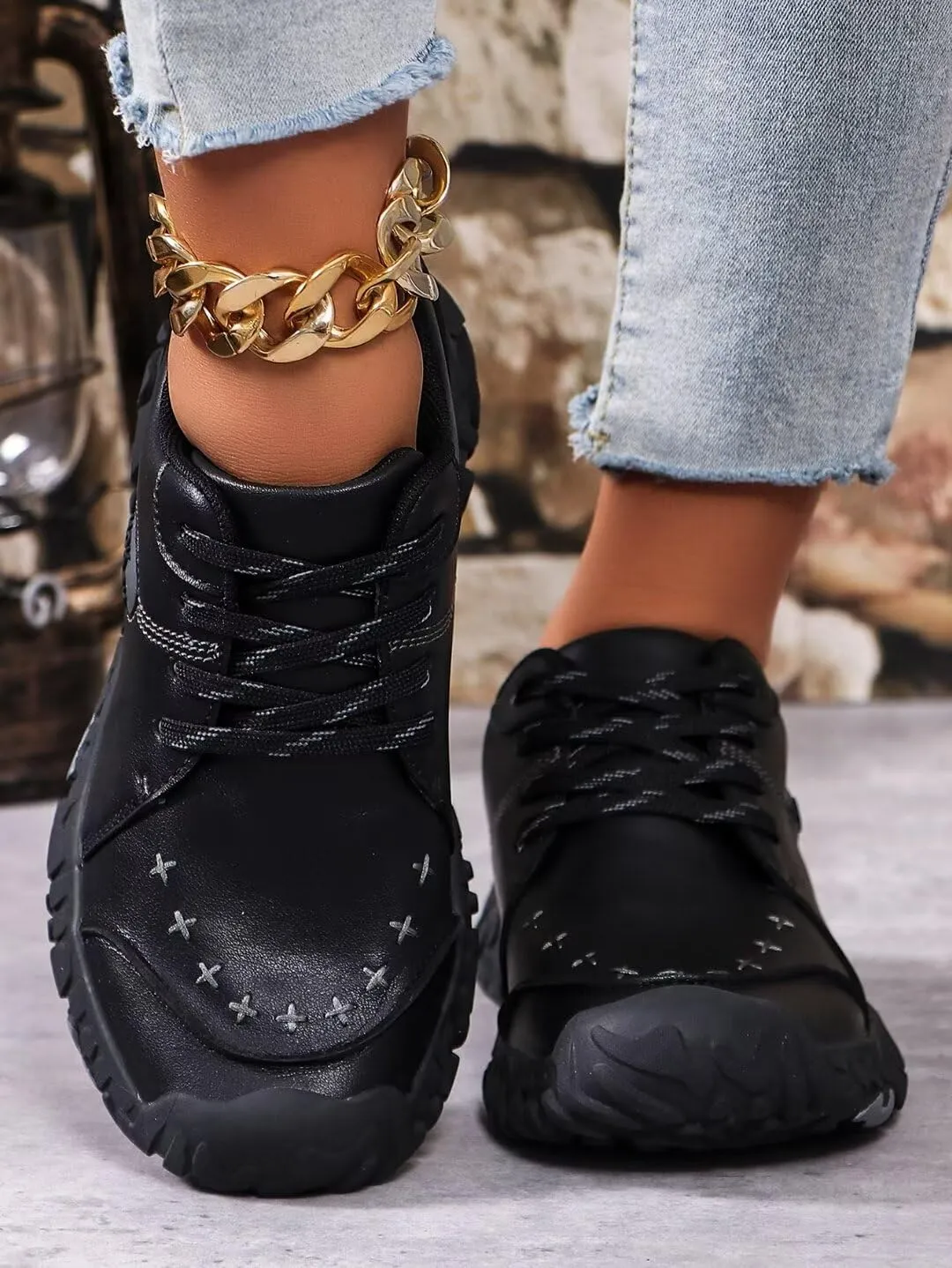 Women's Fashion Sneakers Shoes Non-Slip Rubber Casual Shoes Leather Comfort Shoes for Women