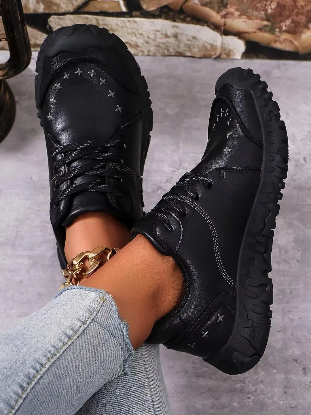 Women's Fashion Sneakers Shoes Non-Slip Rubber Casual Shoes Leather Comfort Shoes for Women