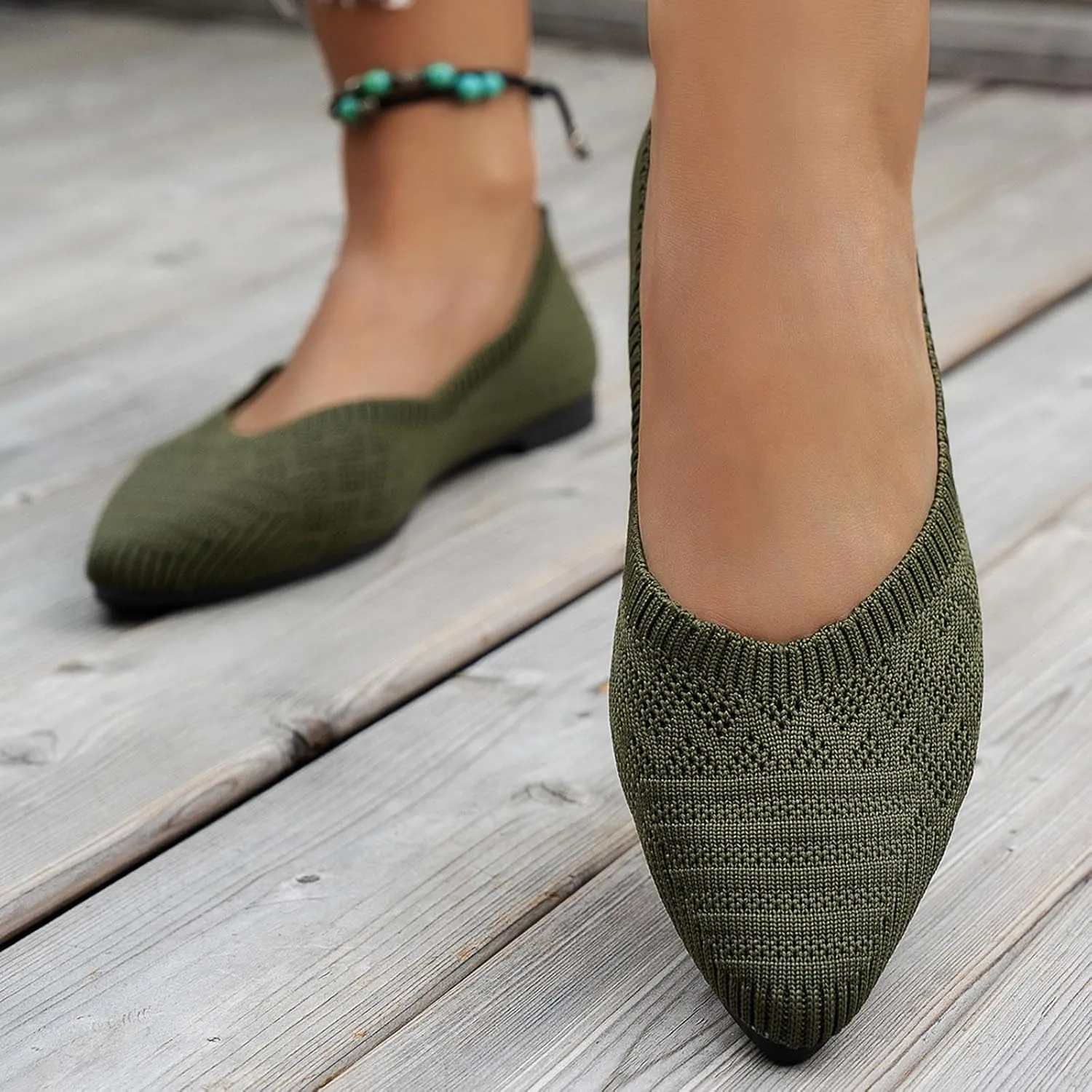 Womens Knit Ballet Flats Ladies Comfortable Pointed-Toe Dressy Shoes Casual Soft Ballerina Walking Flat Shoe