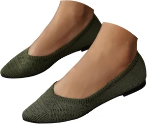 Womens Knit Ballet Flats Ladies Comfortable Pointed-Toe Dressy Shoes Casual Soft Ballerina Walking Flat Shoe