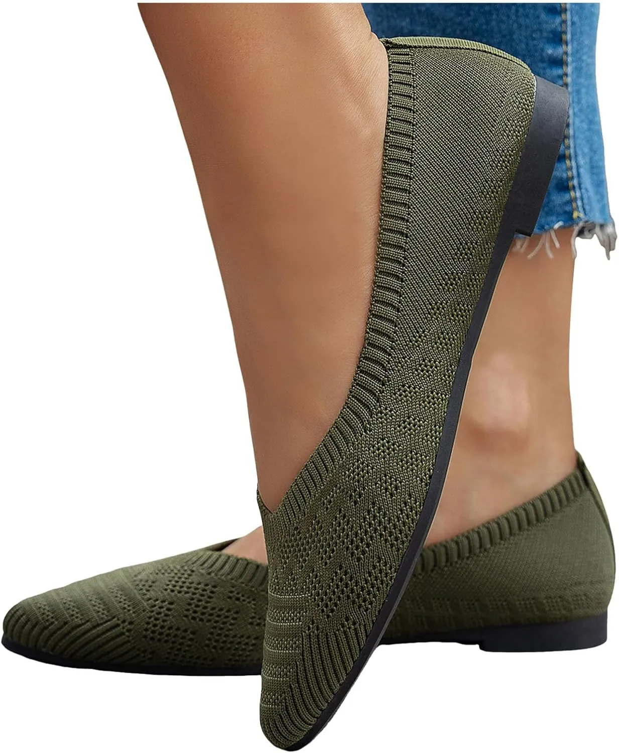 Womens Knit Ballet Flats Ladies Comfortable Pointed-Toe Dressy Shoes Casual Soft Ballerina Walking Flat Shoe