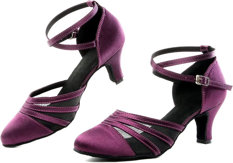 Women's Latin Dance Shoes Closed Toe Ballroom Performance Standard Dance Heels 2.33 inch Heel Height,Model L189