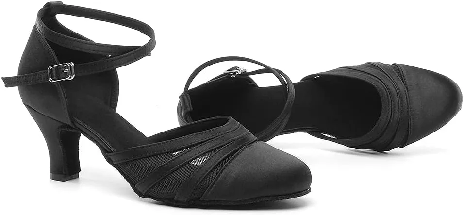 Women's Latin Dance Shoes Closed Toe Ballroom Performance Standard Dance Heels 2.33 inch Heel Height,Model L189