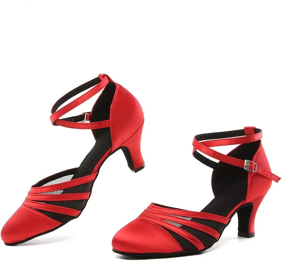 Women's Latin Dance Shoes Closed Toe Ballroom Performance Standard Dance Heels 2.33 inch Heel Height,Model L189