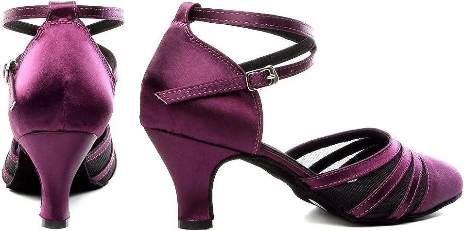 Women's Latin Dance Shoes Closed Toe Ballroom Performance Standard Dance Heels 2.33 inch Heel Height,Model L189