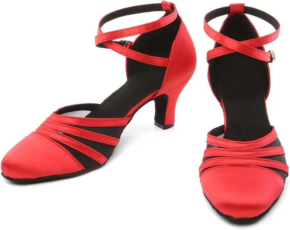 Women's Latin Dance Shoes Closed Toe Ballroom Performance Standard Dance Heels 2.33 inch Heel Height,Model L189