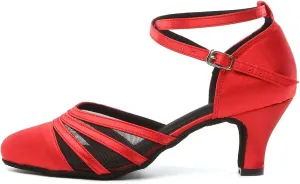 Women's Latin Dance Shoes Closed Toe Ballroom Performance Standard Dance Heels 2.33 inch Heel Height,Model L189