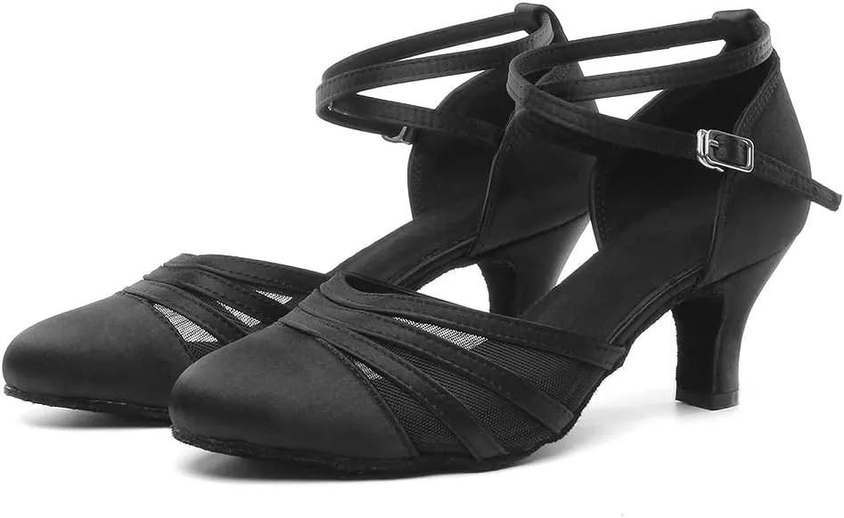 Women's Latin Dance Shoes Closed Toe Ballroom Performance Standard Dance Heels 2.33 inch Heel Height,Model L189