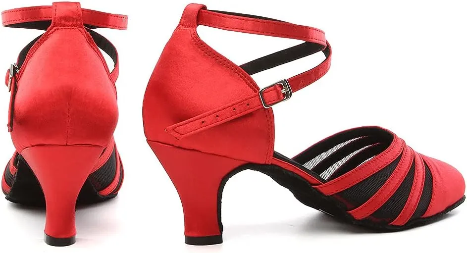 Women's Latin Dance Shoes Closed Toe Ballroom Performance Standard Dance Heels 2.33 inch Heel Height,Model L189