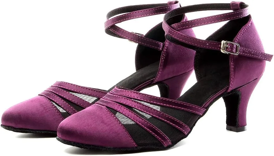Women's Latin Dance Shoes Closed Toe Ballroom Performance Standard Dance Heels 2.33 inch Heel Height,Model L189