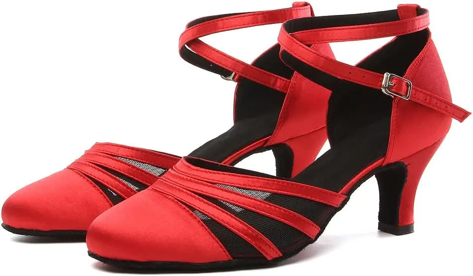Women's Latin Dance Shoes Closed Toe Ballroom Performance Standard Dance Heels 2.33 inch Heel Height,Model L189