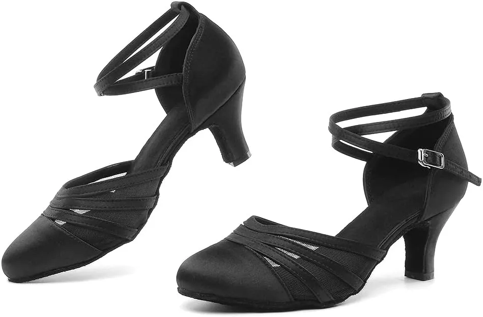 Women's Latin Dance Shoes Closed Toe Ballroom Performance Standard Dance Heels 2.33 inch Heel Height,Model L189