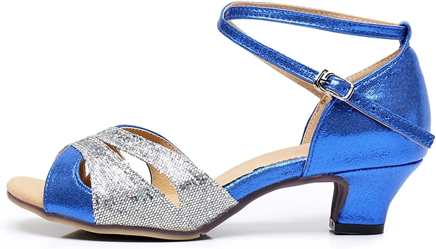 Women's Latin Dance Shoes Professional Performance Ballroom Salsa Dancing Low Cuban Heel Glitter Shoes
