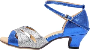 Women's Latin Dance Shoes Professional Performance Ballroom Salsa Dancing Low Cuban Heel Glitter Shoes