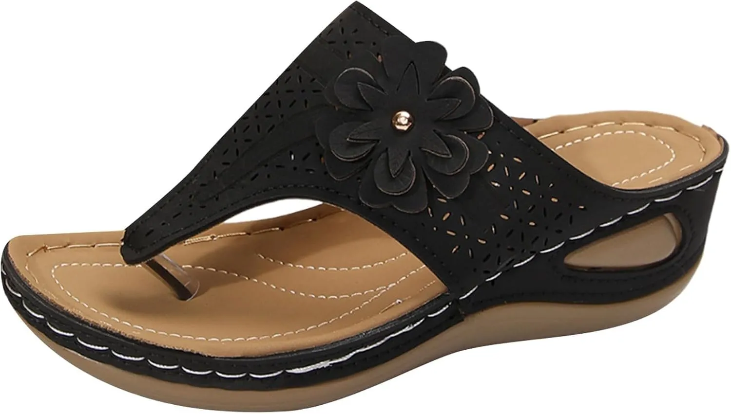 Womens Orthopedic Wedge Sandals Arch Support Slip on Comfortable Outdoor Beach Walking Lightweight Slippers Open Toe Flower Low Heel Flip Flops